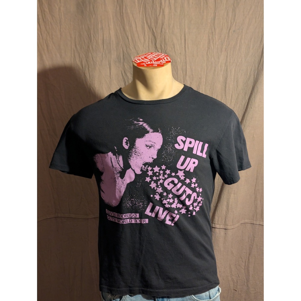 Olivia Rodrigo GUTS World Tour T-Shirt Unisex Small Black Pink Spill Ur Guts Tee